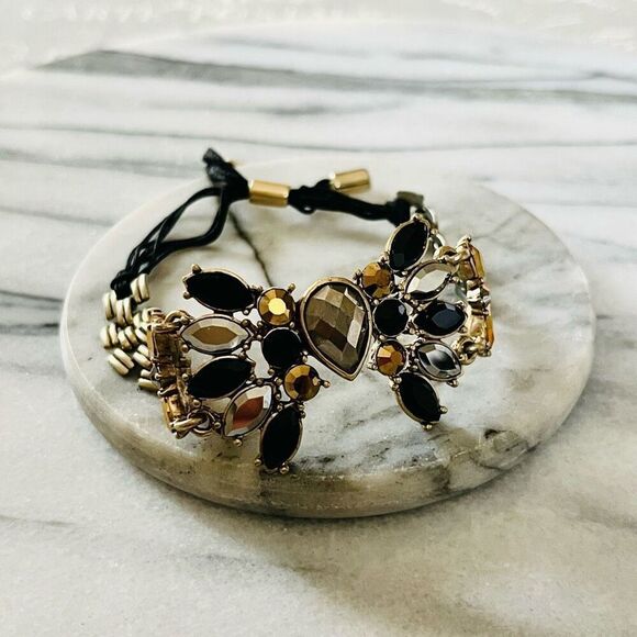 Multicolor Crystal Wrap Bracelet Black Gold Dark Silver Bolo Tie Adjustable - Picture 1 of 6